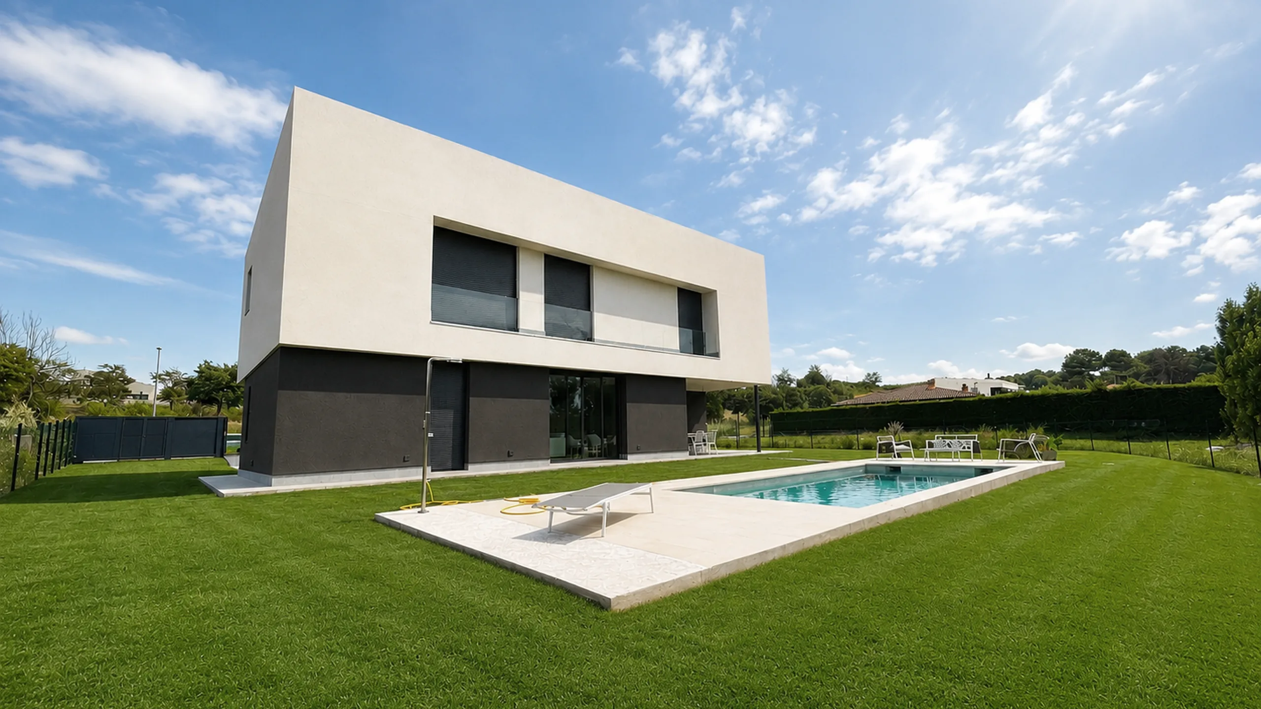Villa moderna con piscina y jardín